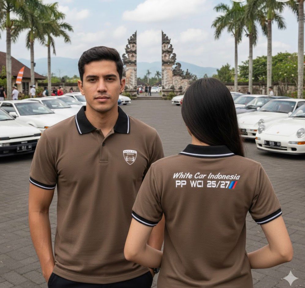kaos polo bordir depan logo, belakang tulisan punggung