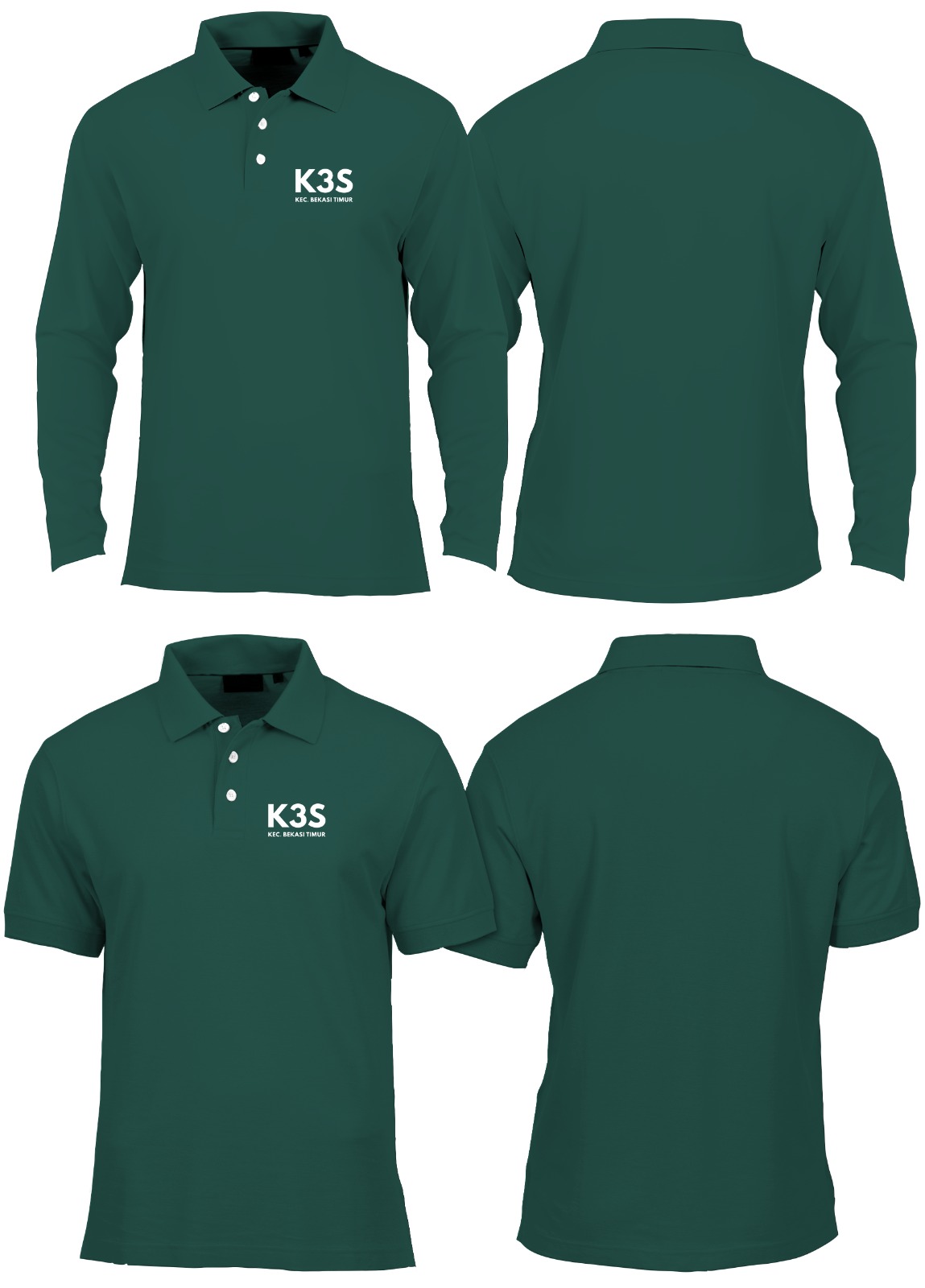 kaos polo bordir depan logo, belakang tulisan punggung